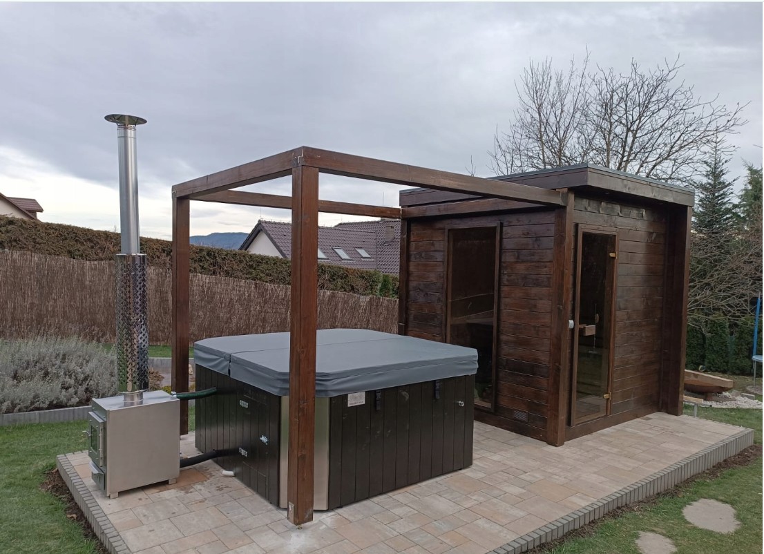Wood Outdoor Barrel Sauna Cabin CSA-507 Side profile