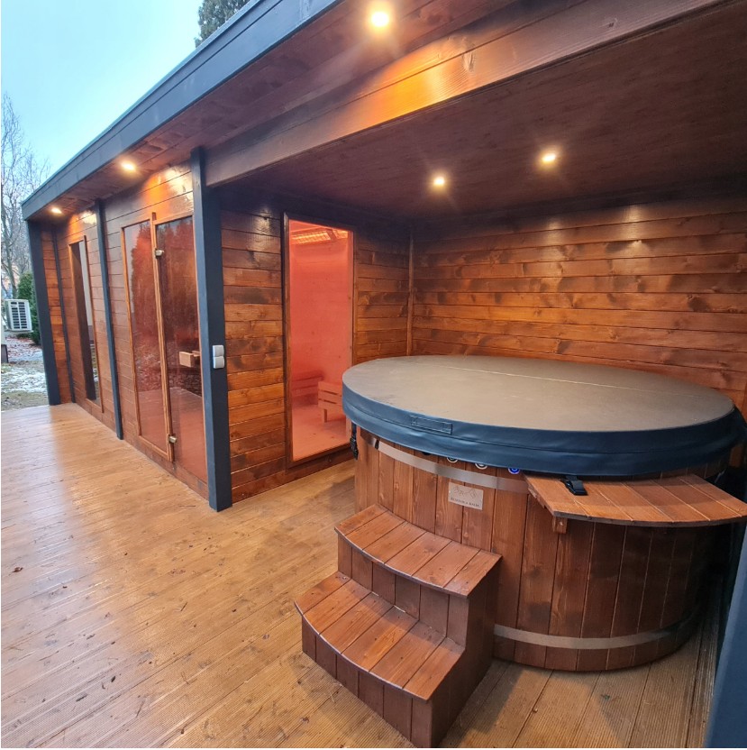 Two-in-One Outdoor Sauna and Hot Tub Cabin CSA-553 Exterior angle