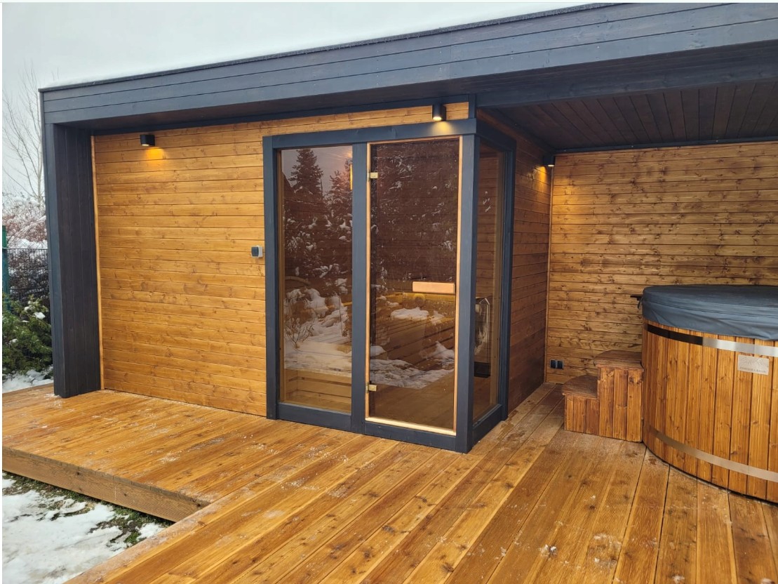 Two-in-One Outdoor Sauna and Hot Tub Cabin CSA-553 Side profile
