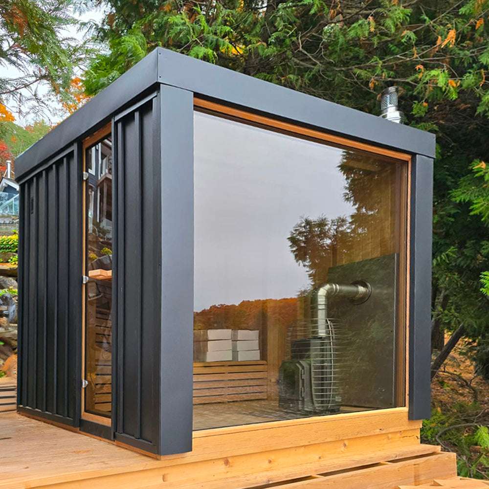 2 Person Outdoor Wood Prefab Sauna Room Exterior angle