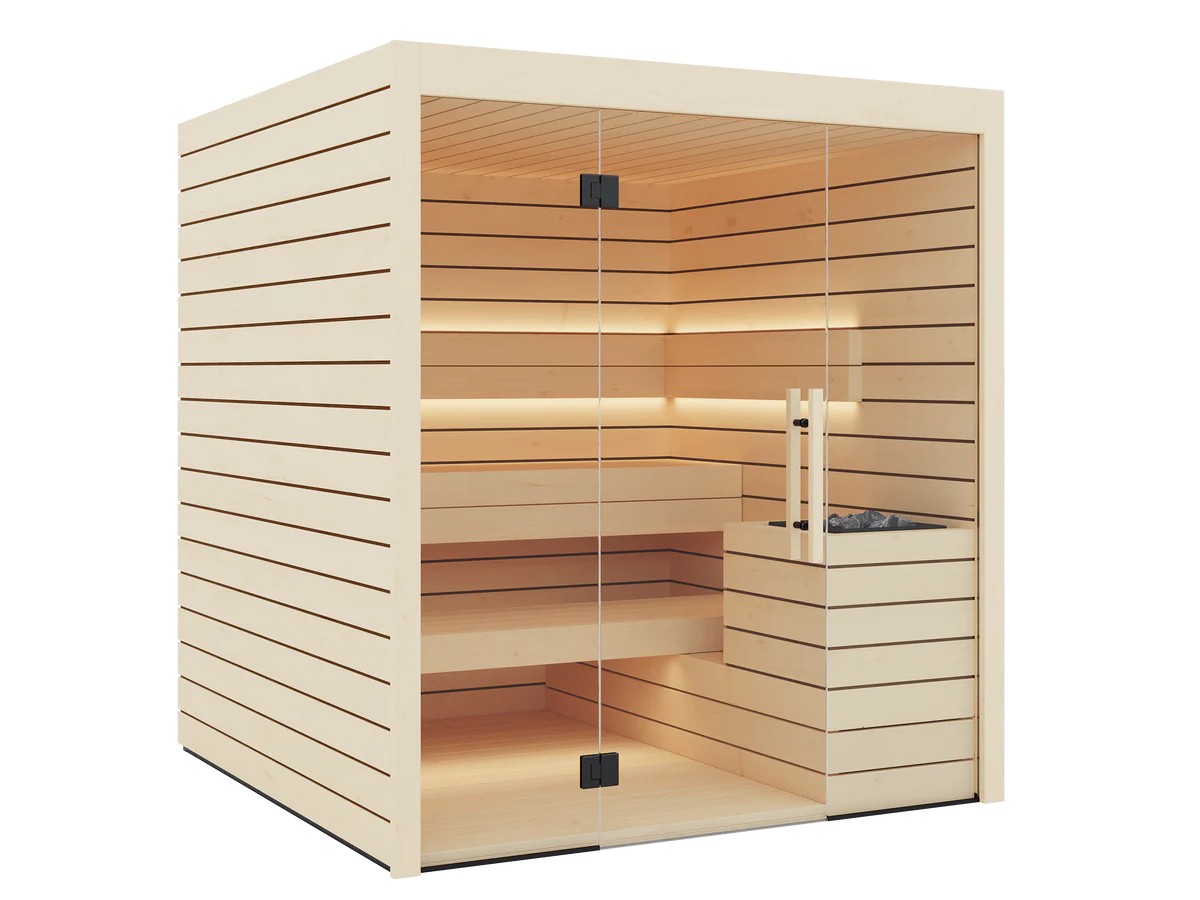 3-4 Person Hemlock Finnish Sauna Room with Indoor Bench Layout CSA-515 Main view
