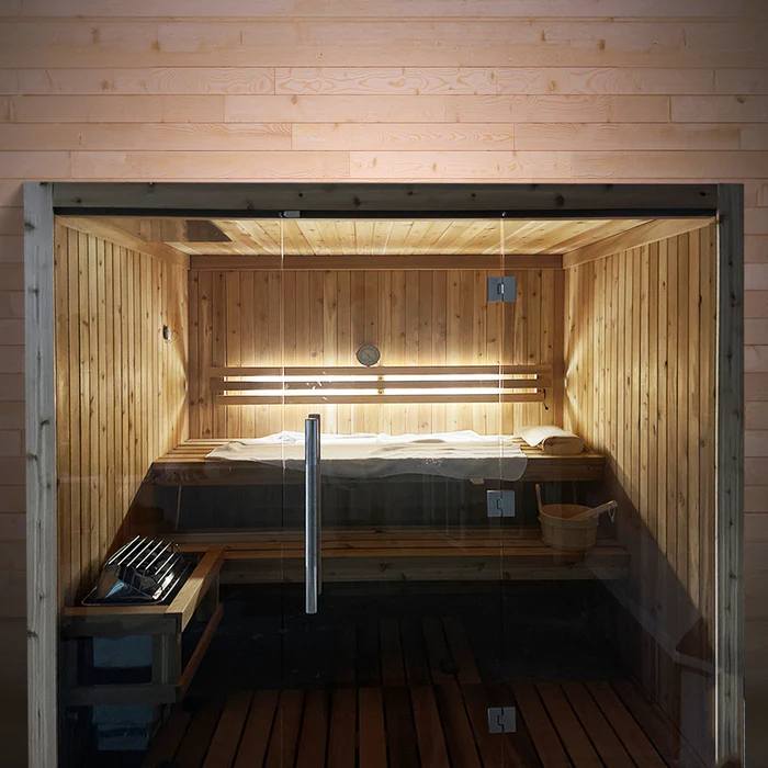 Full-Glass Indoor Sauna Room with Two-Level Dark Bench CSA-339 product view 5