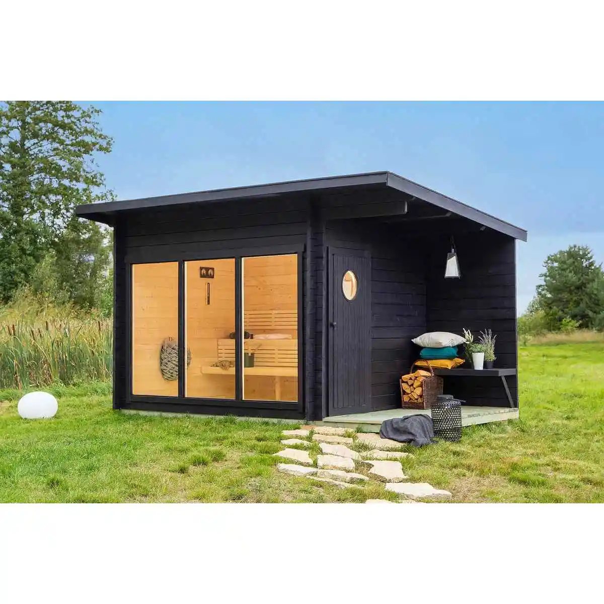 4-6 Person Dark-Stained Outdoor Wooden Sauna product image