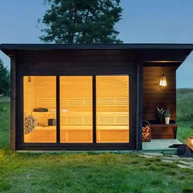 4-6 Person Dark-Stained Outdoor Wooden Sauna CSA-26 Side view