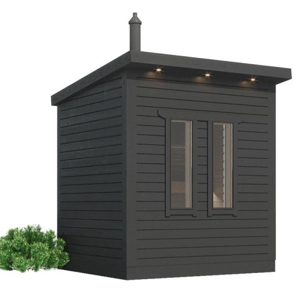 4-6 Person Outdoor Cube Cedar Sauna With Side Vertical Windows, Swing Door, Tiered Benches &amp; Electric Stove for Garden Steam Spa Interior detail