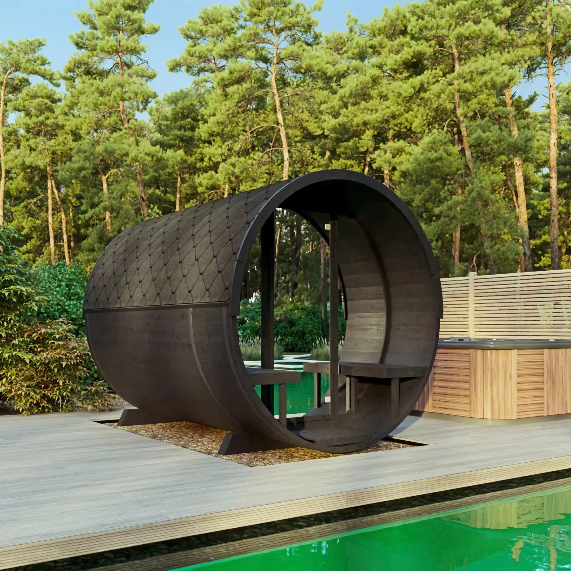 4 Person Cedar Barrel Sauna with Wider Bench Layout CSA-150 Main view
