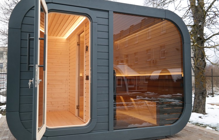 5-6 Person Cube Sauna with Customizable Design Side profile