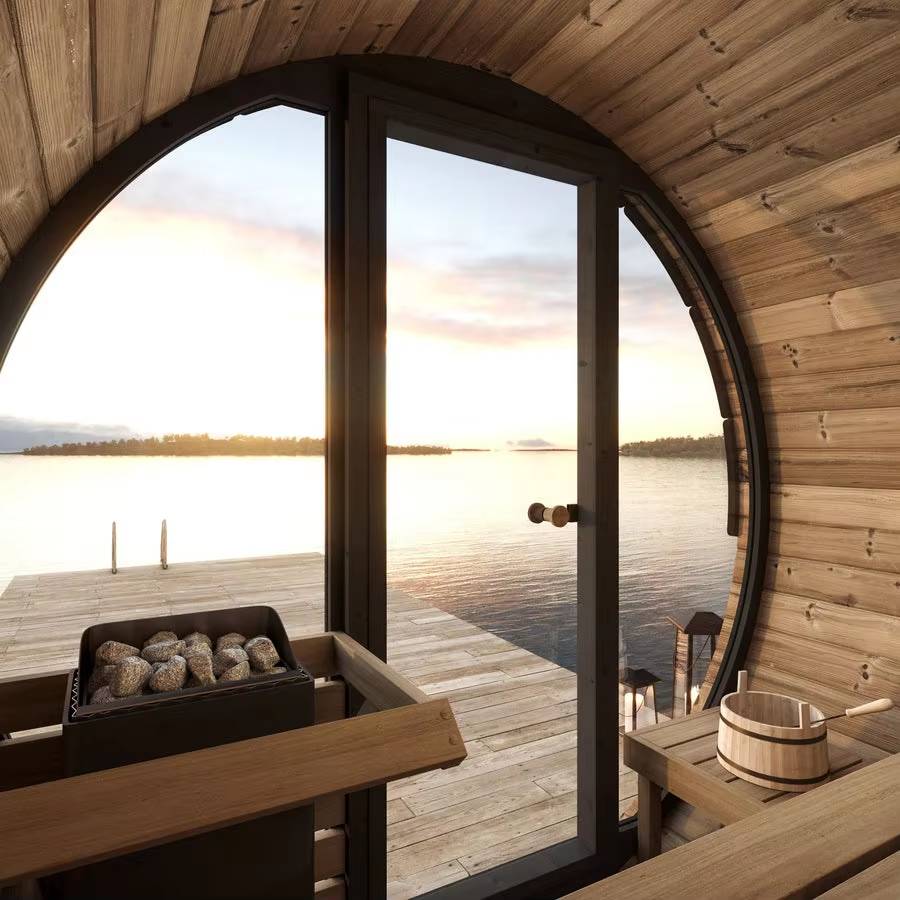 Round Outdoor Barrel Sauna with Full-Glass Front CSA-98 product view 4