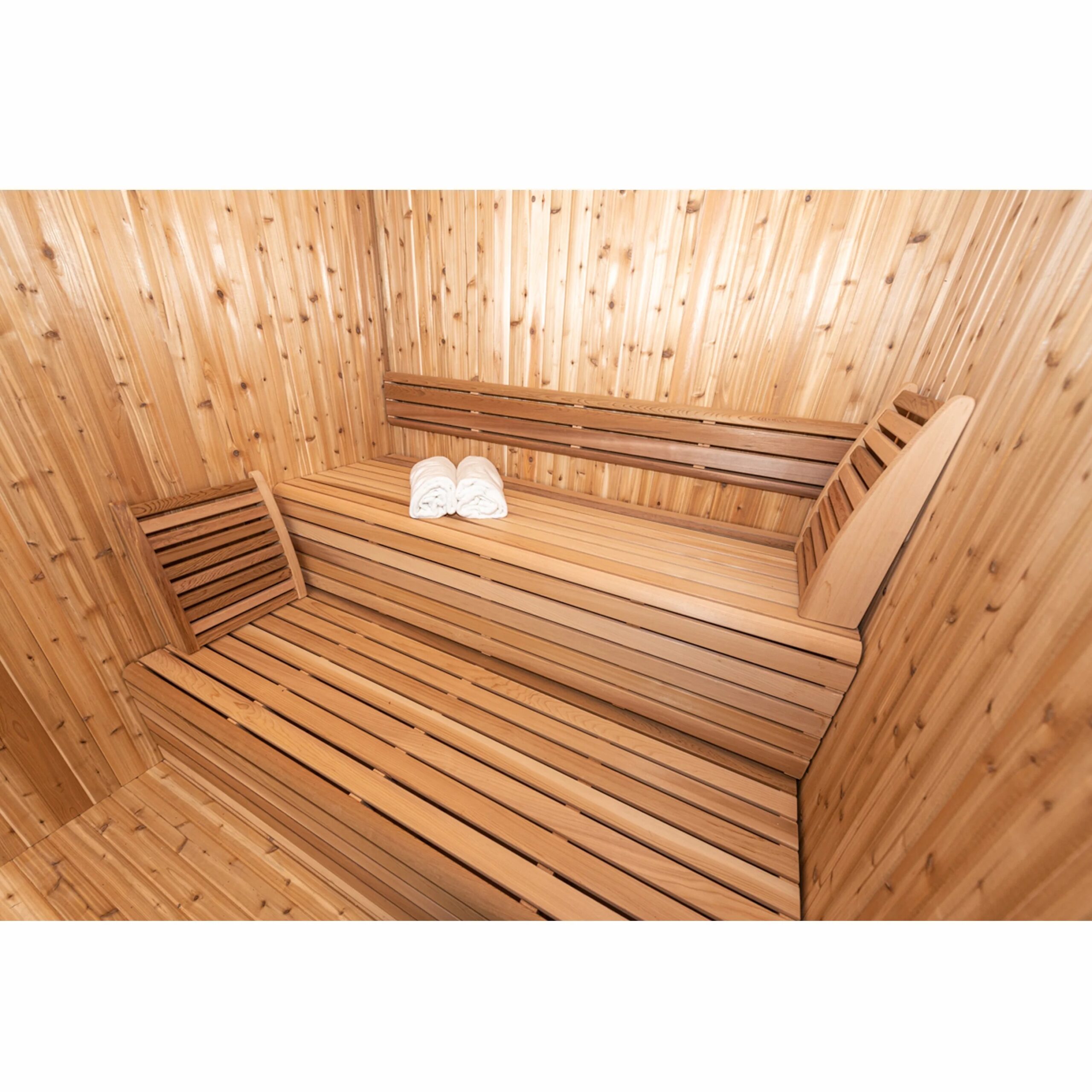 6-Person Solid Pine Outdoor Sauna - Commercial Grade Prefab Sauna Room with Multiple Benches Door and glass
