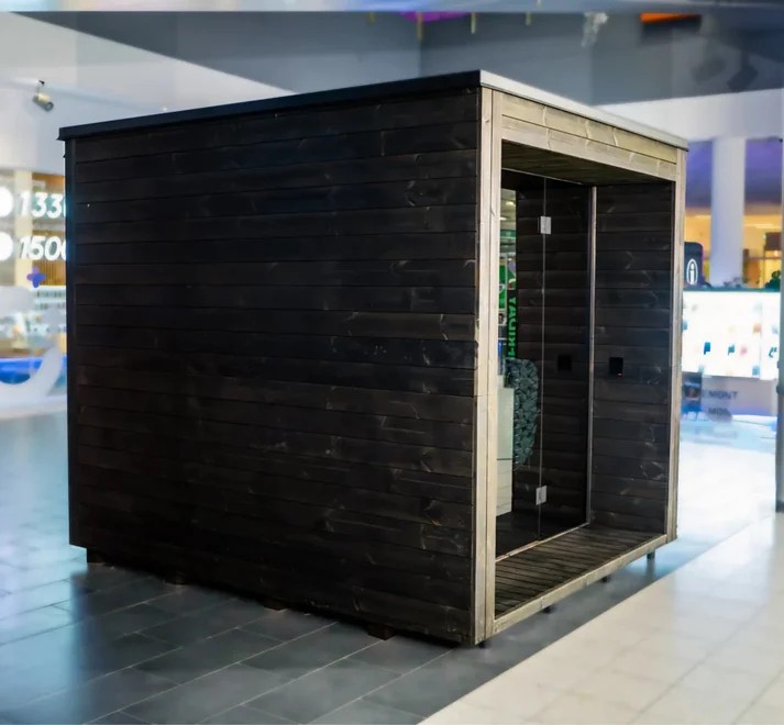 6-Person Solid Pine Outdoor Sauna - Commercial Grade Prefab Sauna Room with Multiple Benches Side profile