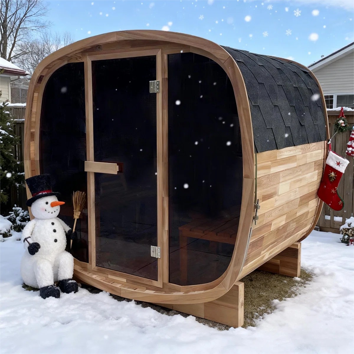 6 Person Resort Sauna Cabin with Large Outdoor Group Layout CSA-407 Door and glass