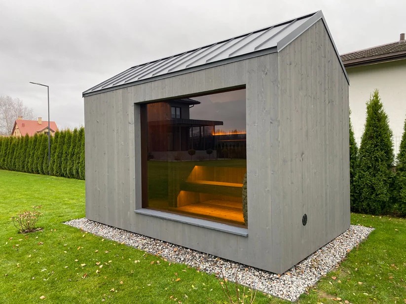 All-In-One Outdoor Wooden Sauna Lodge With Attached Changing Room &amp; Shower Area Interior detail
