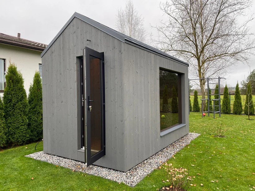 All-In-One Outdoor Wooden Sauna Lodge With Attached Changing Room &amp; Shower Area Side profile