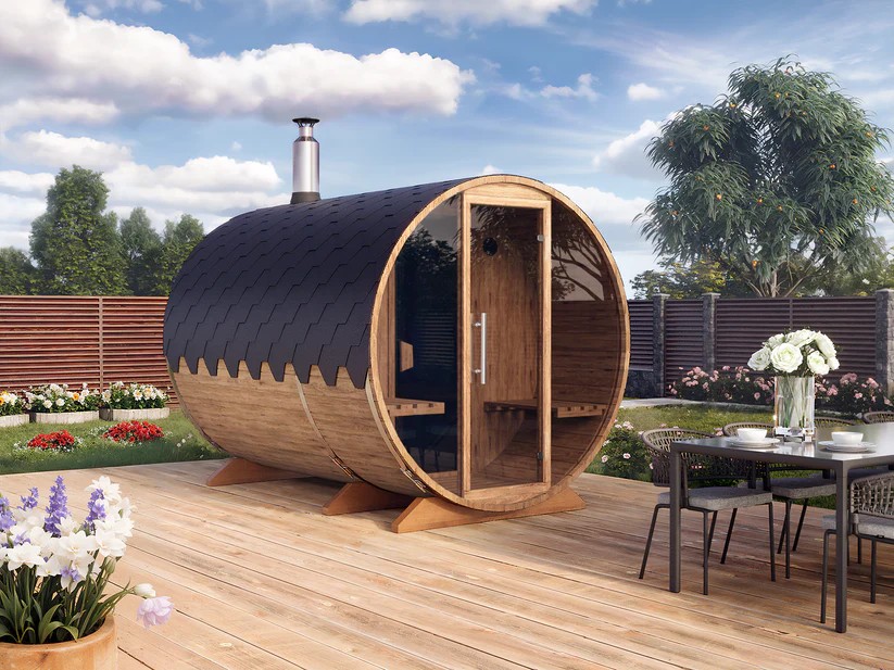 2 Person Wood Barrel Sauna Room CSA-417 Exterior angle