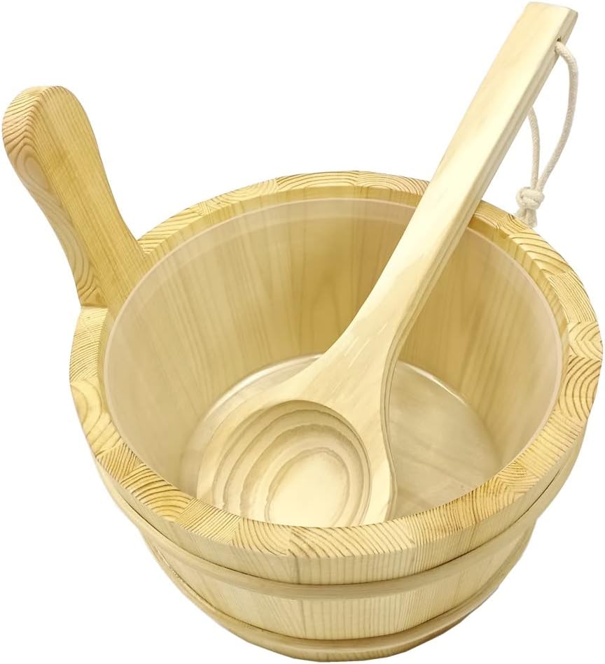 Carbonized Wood Sauna Bucket and Ladle Accessory Set Exterior angle