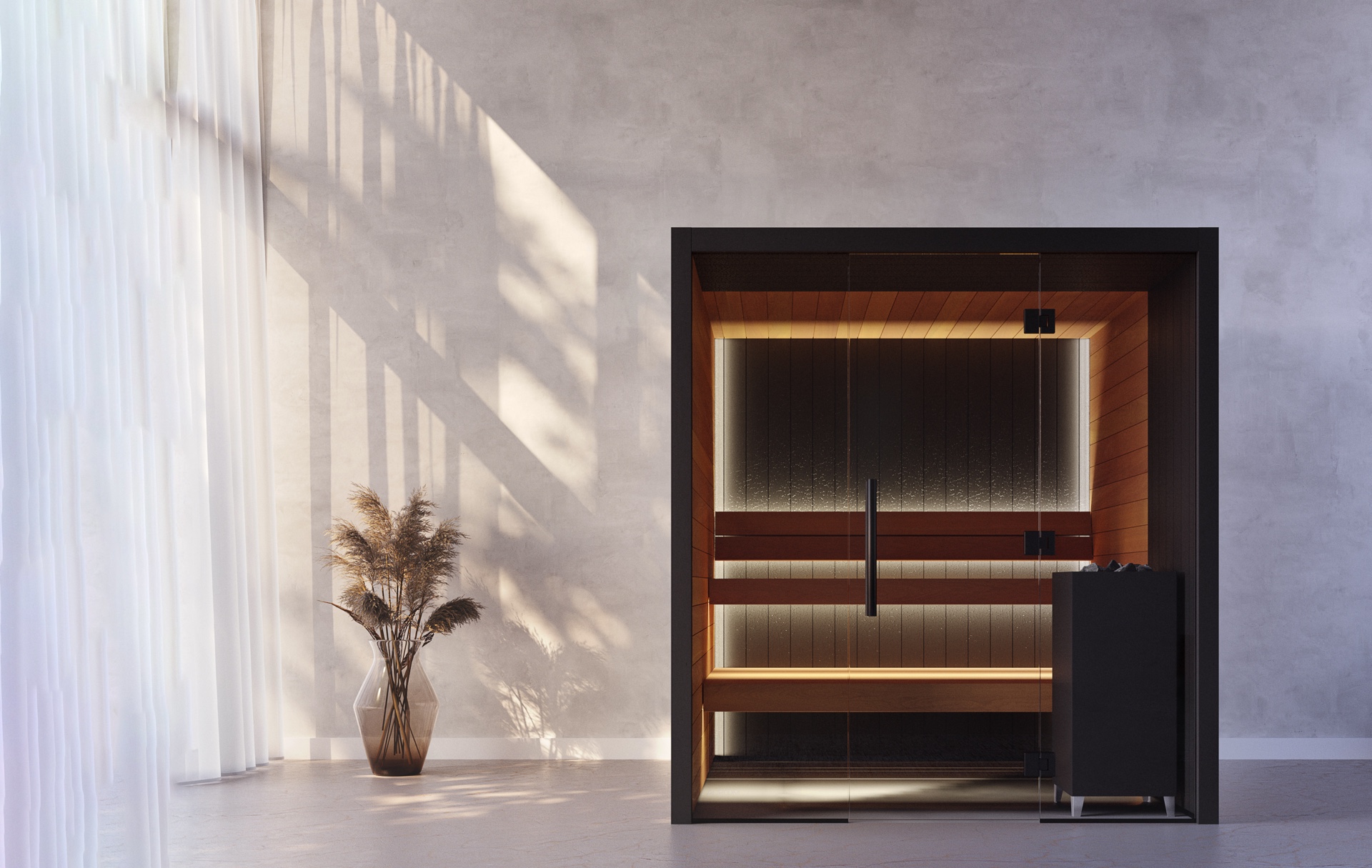 Backyard Sauna Cabin with Contrast Trim and Heating System CSA-460 Interior detail