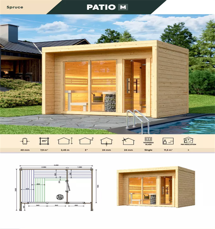6 Person Outdoor Traditional Sauna Cabin CSA-455 Side profile