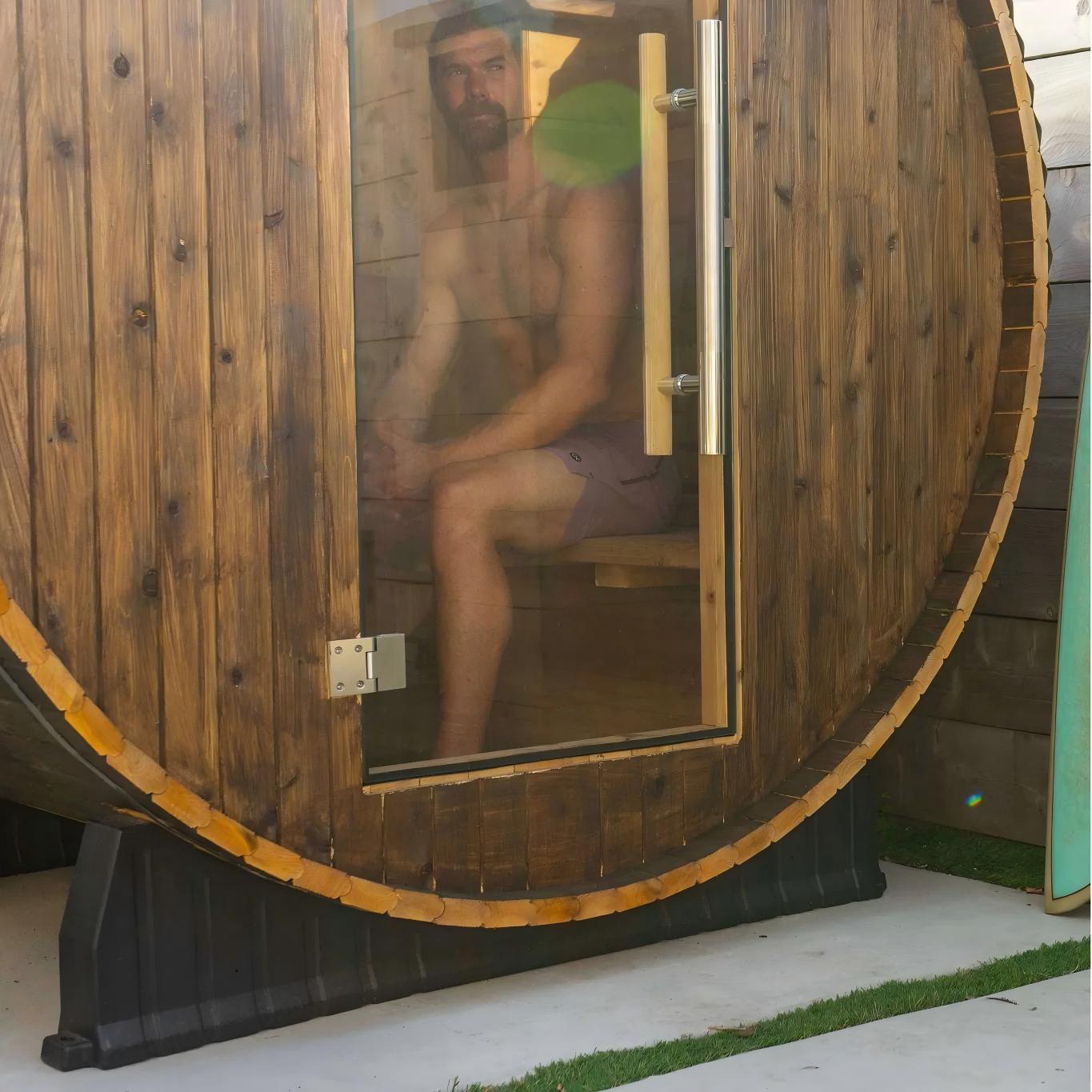 Wood Outdoor Barrel Sauna Cabin CSA-203 Door and glass