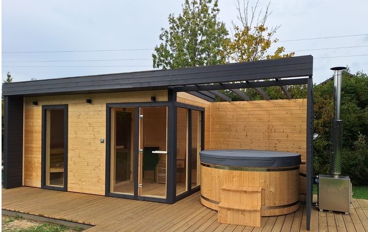 Prefab Sauna Room and Barrel Hot Tub Retreat CSA-521 Side profile