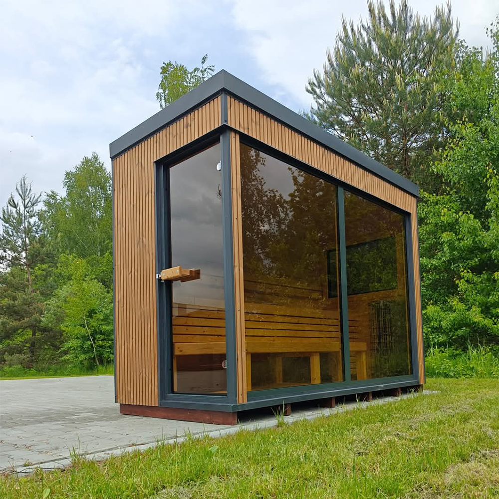 Commercial Grade Outdoor Wooden Sauna Suite 10-Person Capacity for Hotel Resort Spa Door and glass