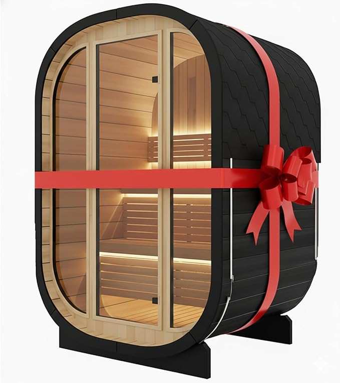Commercial Solid Wood Outdoor Sauna 6-8 Persons Finnish Spruce ISO Certified Exterior angle