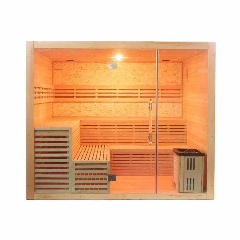 Commercial Spa Sauna Room Natural Wood Sauna Cabin Himalayan Salt Wall CSA-569 Exterior angle