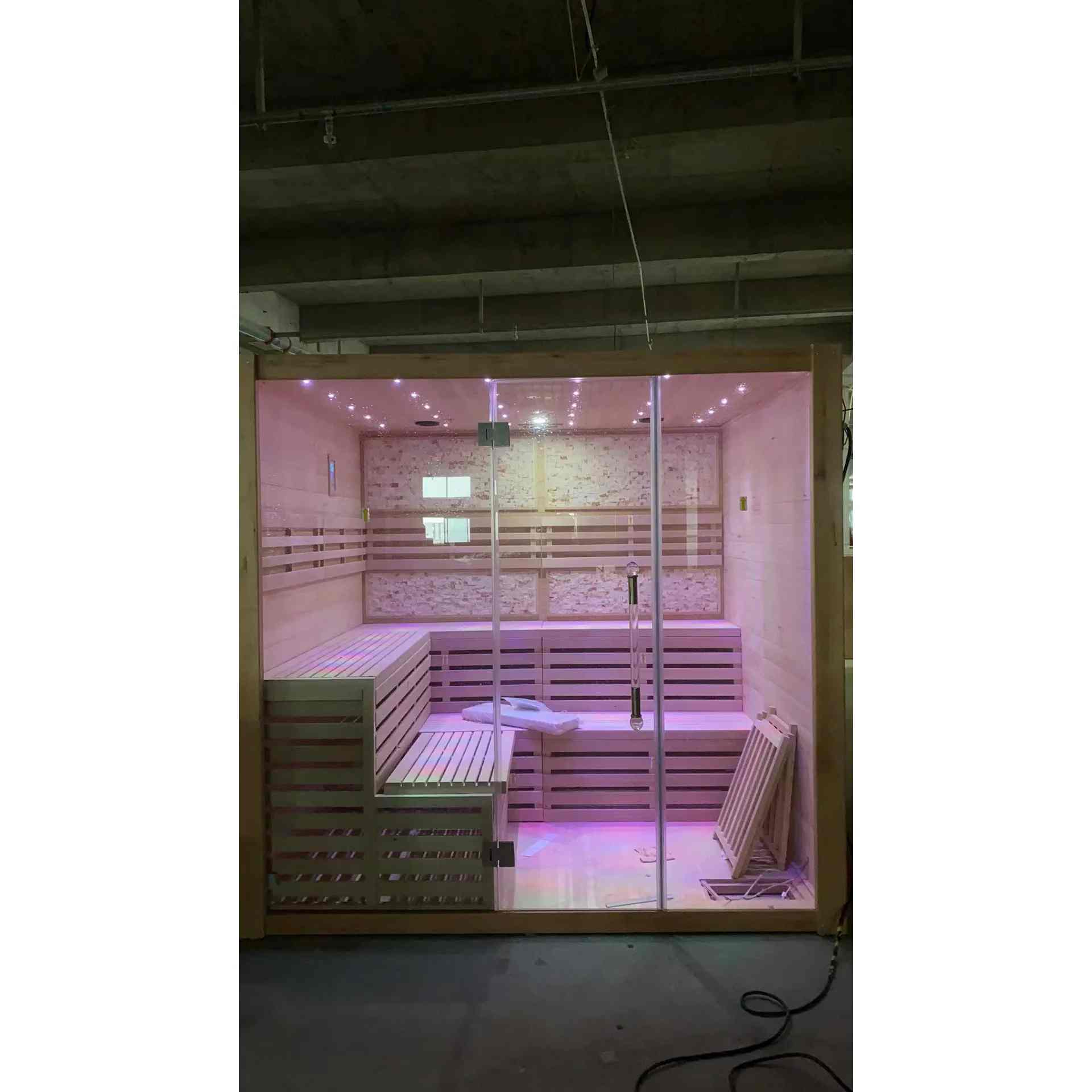 Commercial Spa Sauna Room Natural Wood Sauna Cabin Himalayan Salt Wall CSA-569 Door and glass