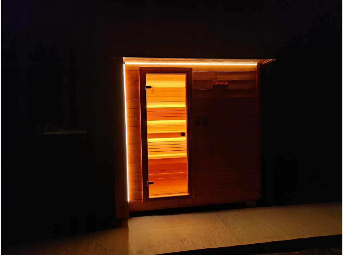 Mini Outdoor Sauna Cabin with Black Roof CSA-499 Exterior angle