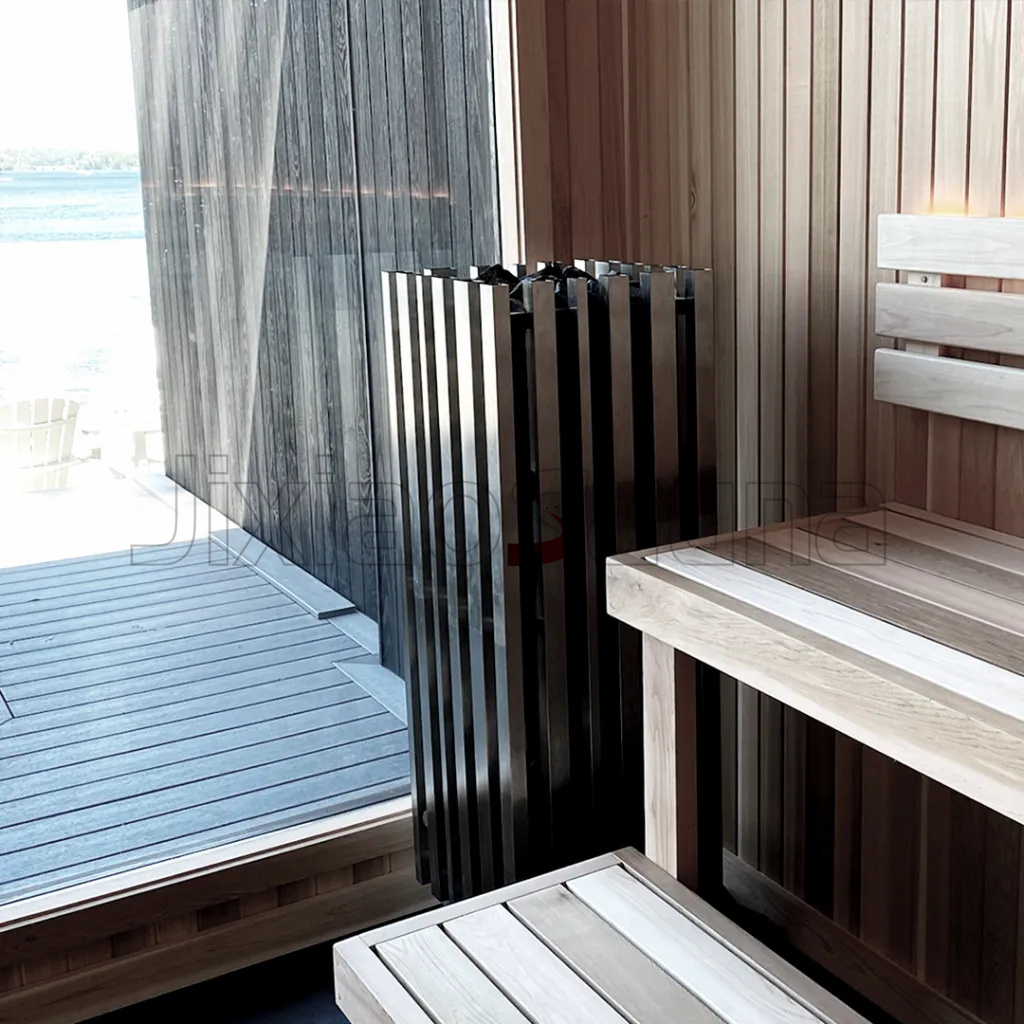 Compact Outdoor Sauna House Elegant Brown Finish & Durable Construction Private Wellness Sanctuary Side profile
