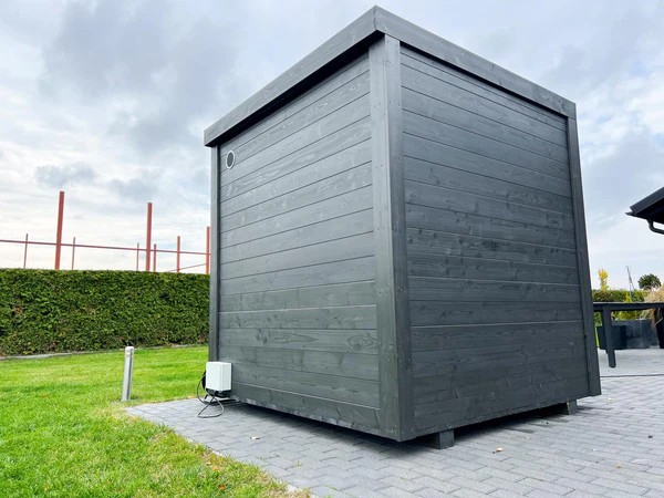 Contemporary Backyard Sauna Pod with Panoramic Glass Wall CSA-263 Door and glass