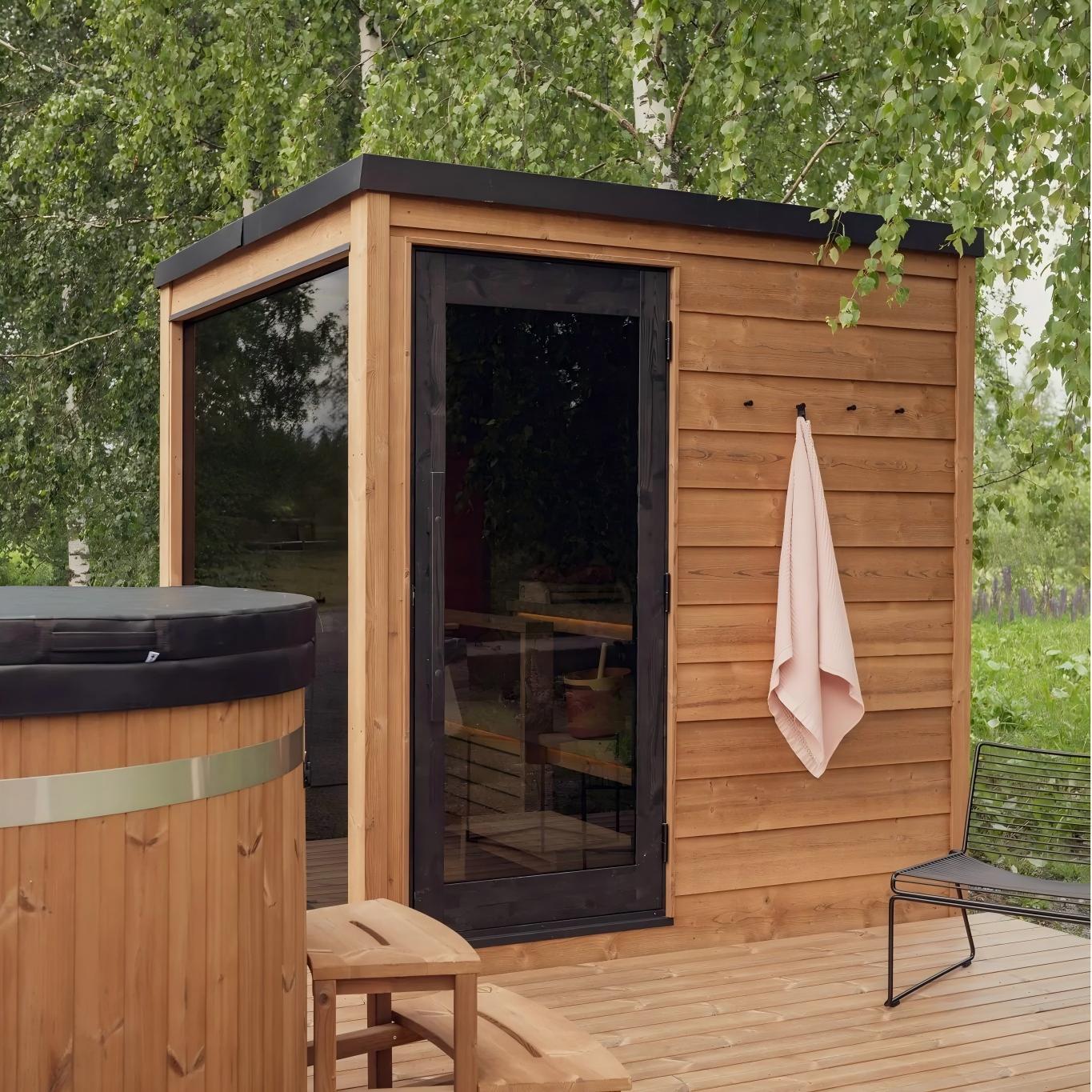 Outdoor Electric Sauna House with Full View Window Interior detail