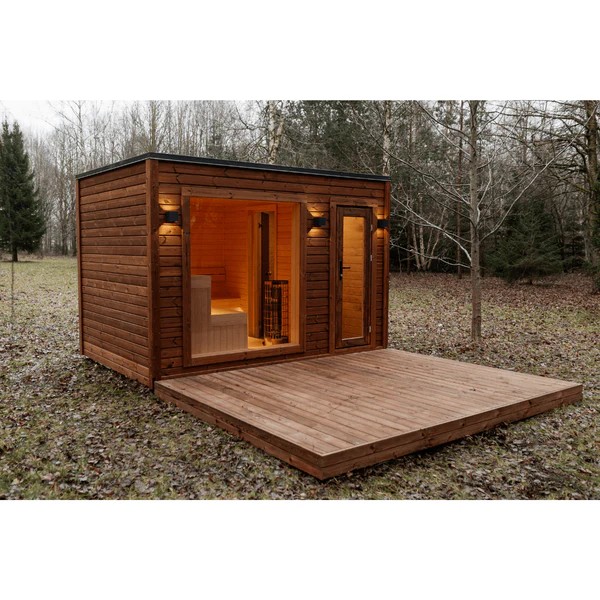 Contemporary Lakeside Sauna Pod with Integrated Wooden Deck CSA-269 Interior detail