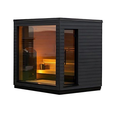 Corner-Glass Prefab Wooden Sauna Cabin CSA-19 Side view
