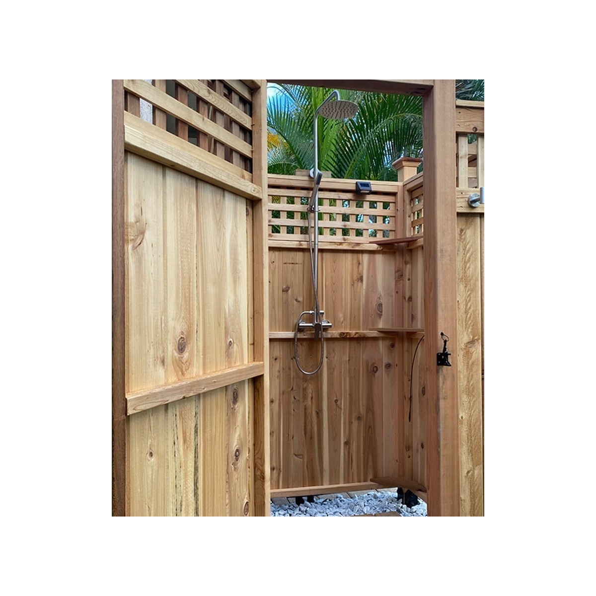 Csauna Rustic Tall Cedar Outdoor Shower Stall with Hinged Door for Garden CSA-251 Exterior angle