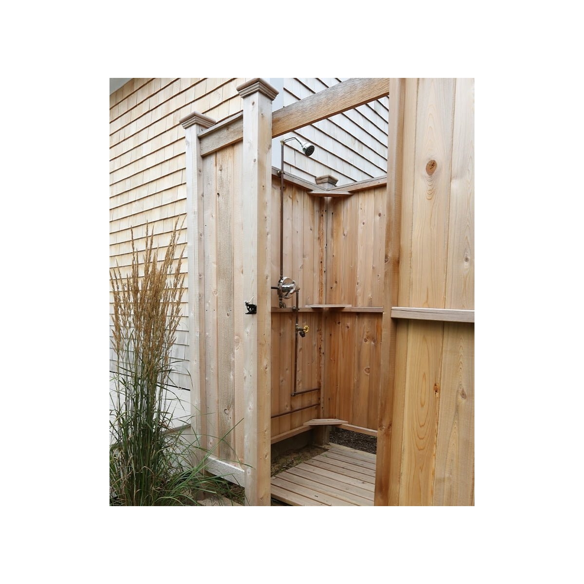 Csauna Rustic Tall Cedar Outdoor Shower Stall with Hinged Door for Garden CSA-251 Side profile