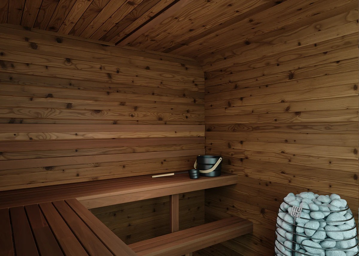 Curved Roof Red Cedar Barrel Sauna for Dealer Programs Cabin CSA-501 Exterior angle
