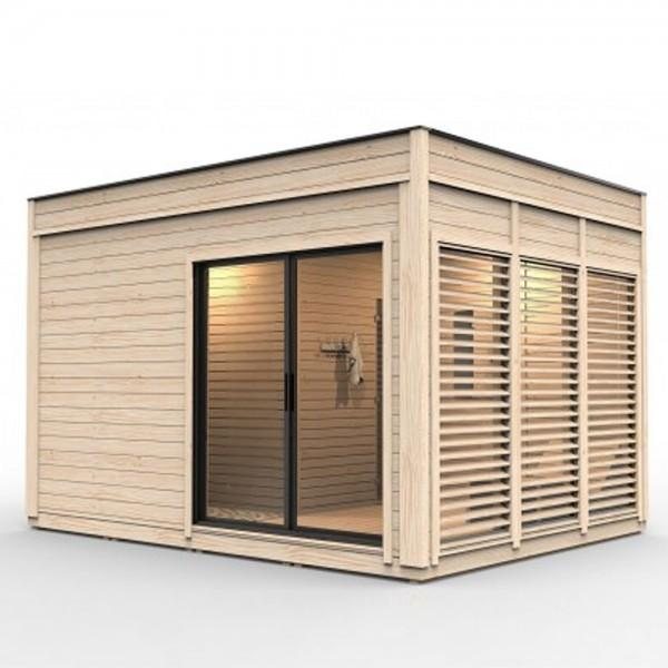 Cube Red Cedar Sauna with Sliding Glass Door product image