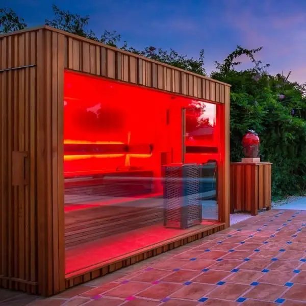 Cube Red Cedar Sauna with Sliding Glass Door CSA-03 Side view