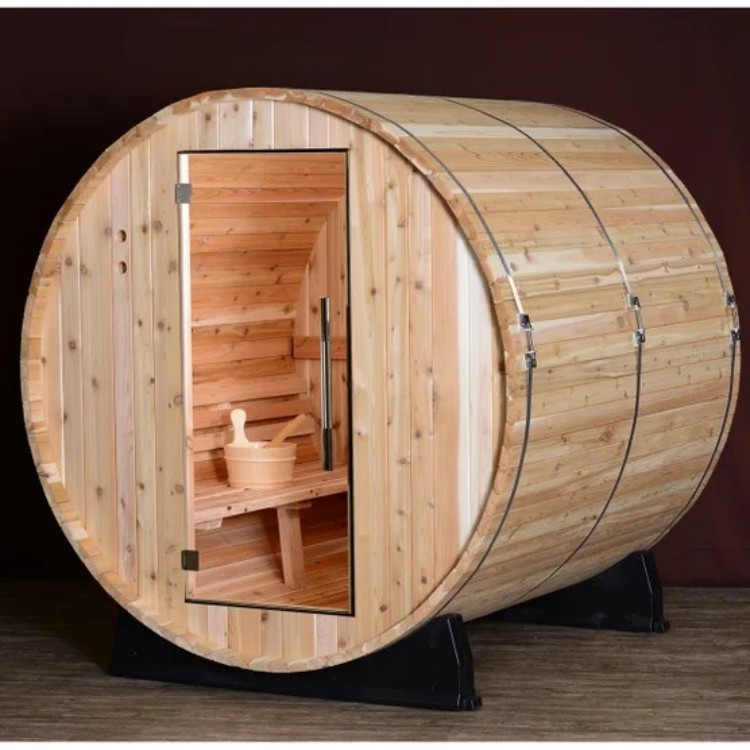 4-6 Person Wood Outdoor Barrel Sauna Room CSA-214 Side profile