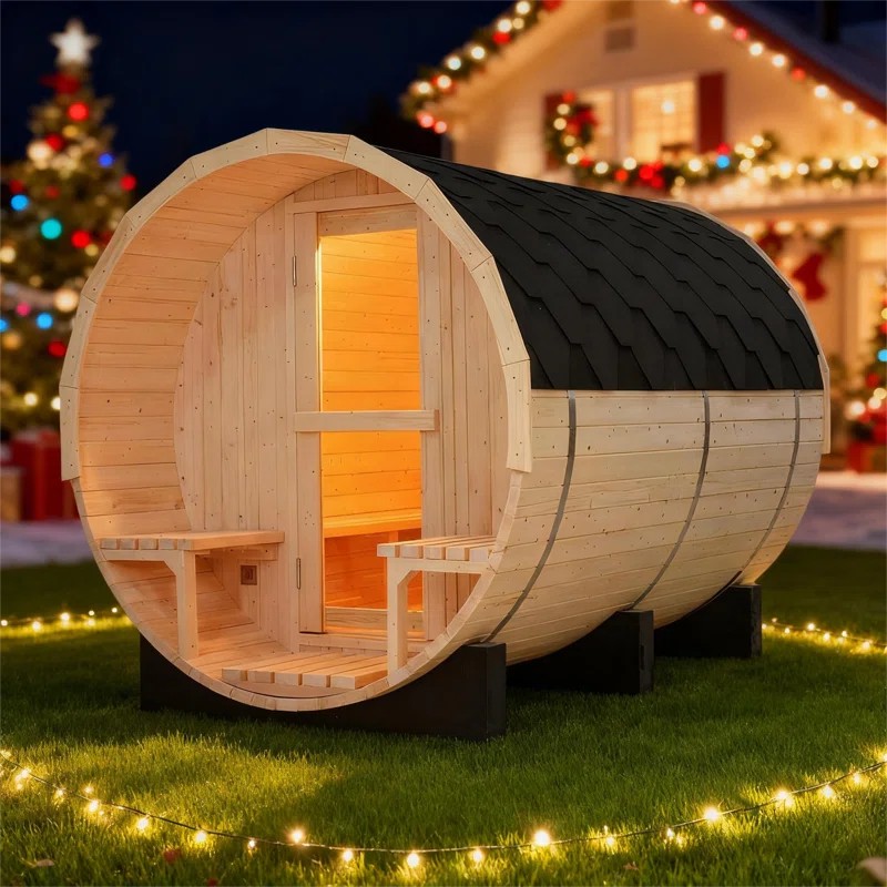 Custom Size Prefab Outdoor Wooden Sauna House Exterior angle