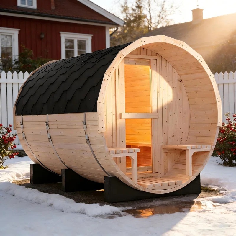 Custom Size Prefab Outdoor Wooden Sauna House Door and glass