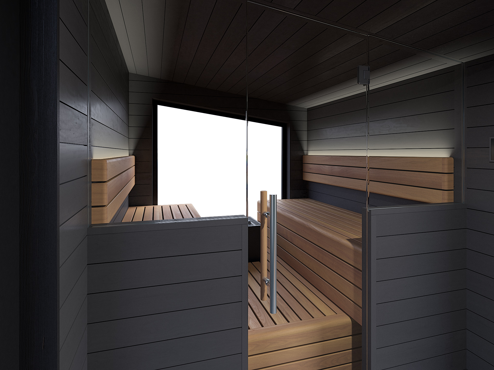 Customizable 2-8 Person Solid Wood Sauna Room, Modern Outdoor High-end Sauna Room Interior detail