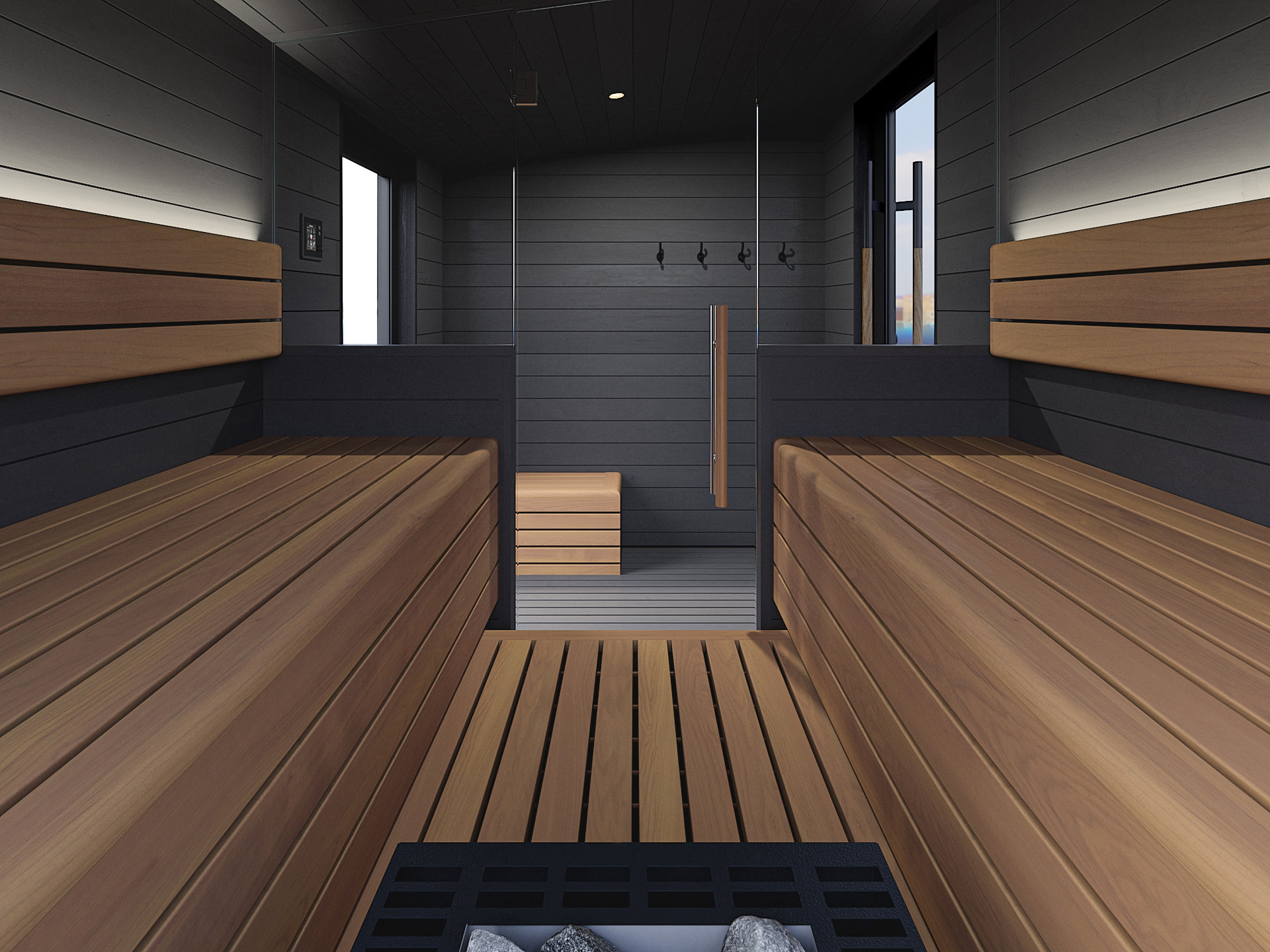 Customizable 2-8 Person Solid Wood Sauna Room, Modern Outdoor High-end Sauna Room Door and glass