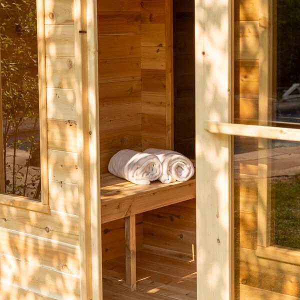 Customizable Outdoor Wooden Sauna House Garden Sauna Room with Ventilation Interior detail
