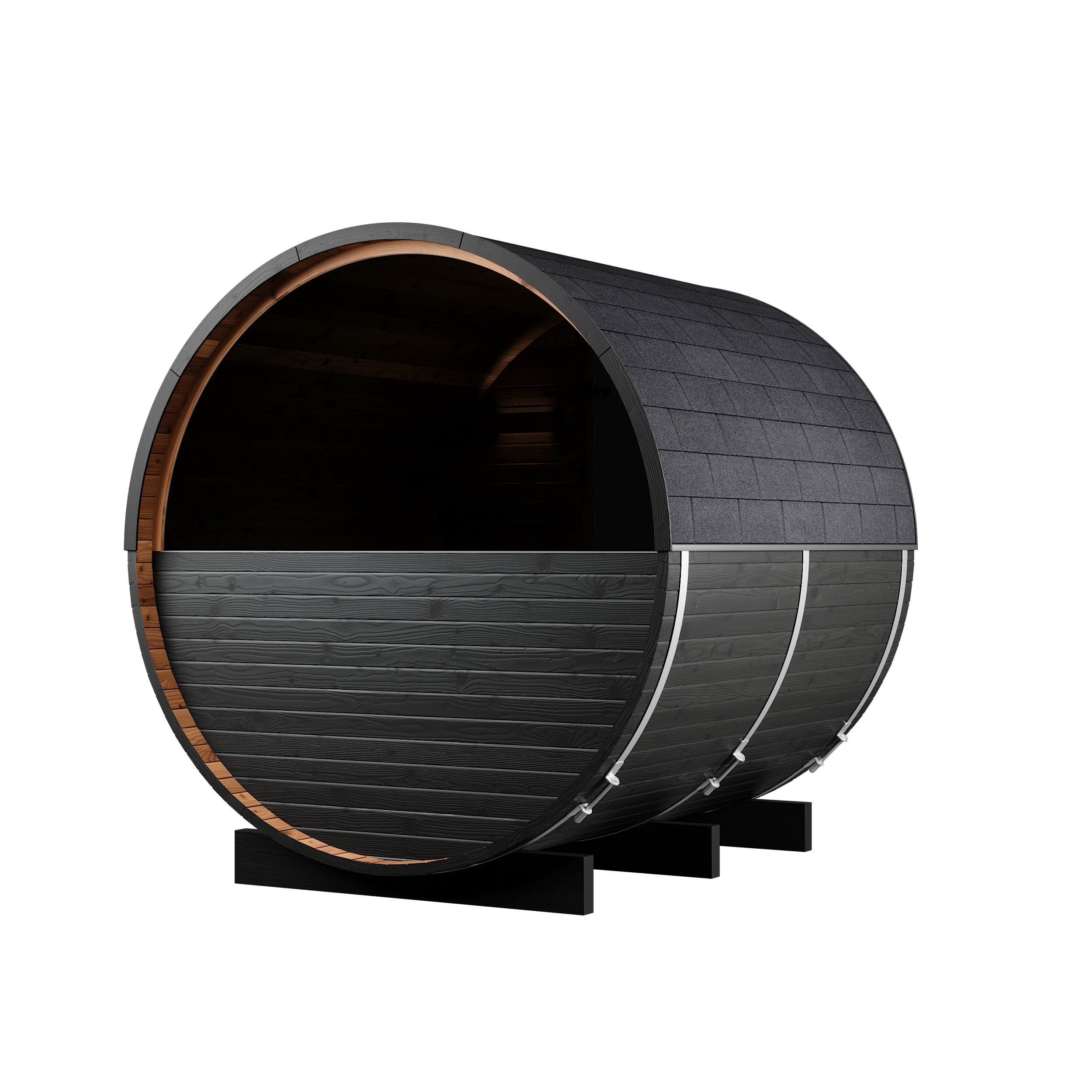 4 Person Wood Outdoor Open Front Dark Exterior Barrel Sauna CSA-111 Main view