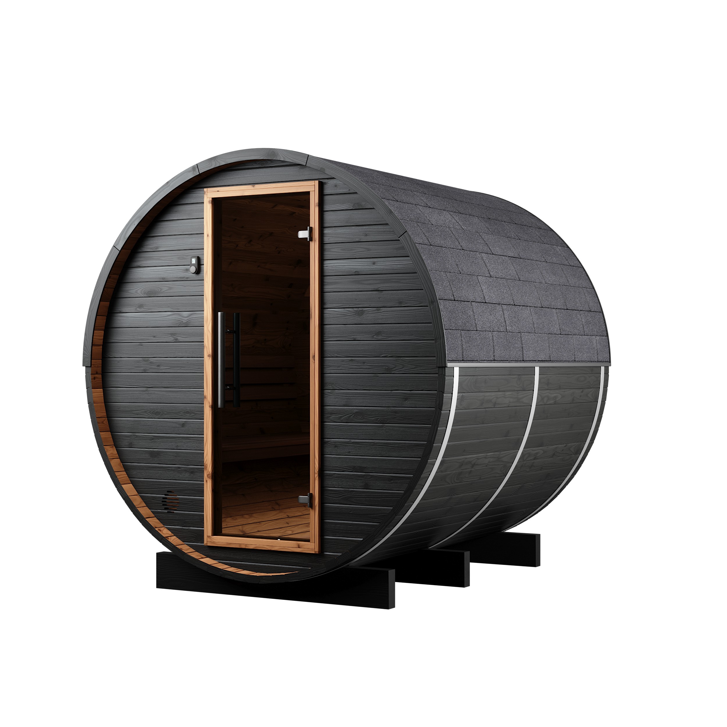 4 Person Wood Outdoor Barrel Sauna CSA-111 Exterior angle