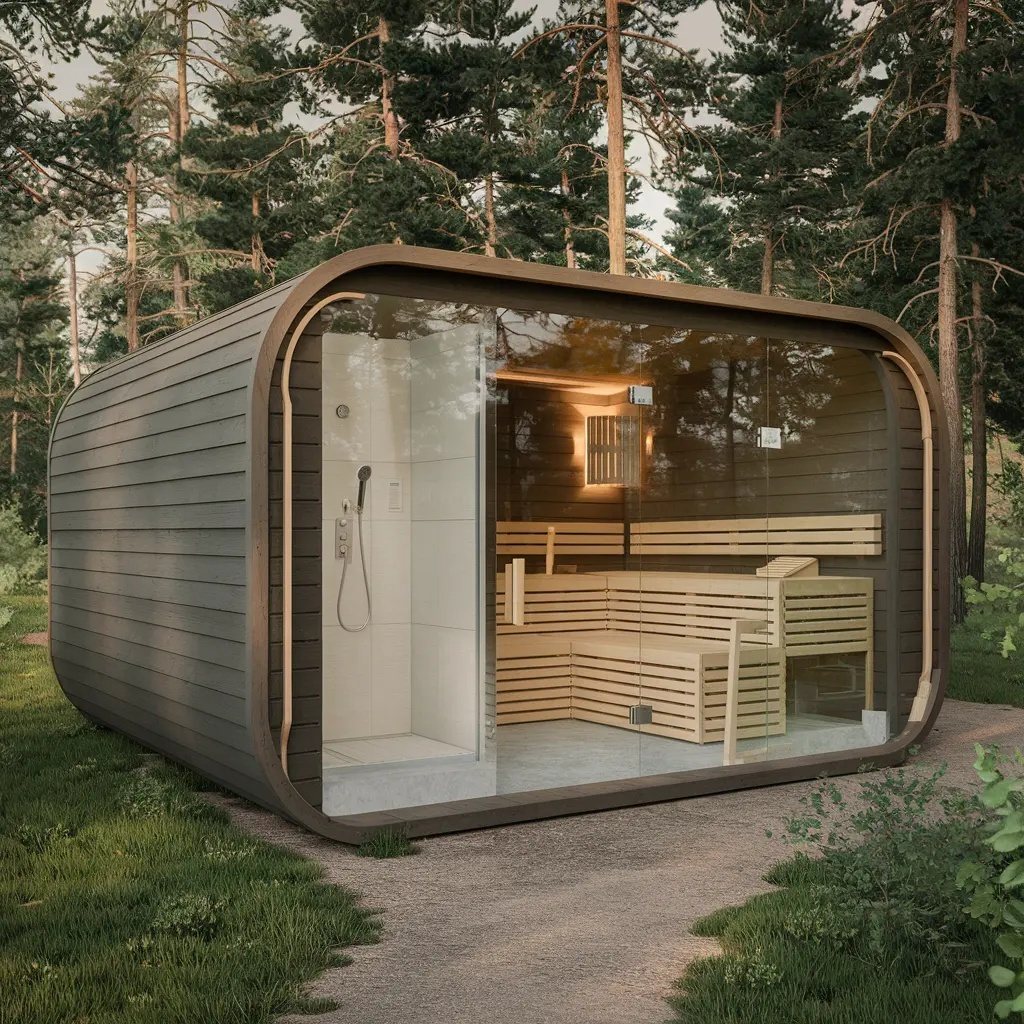 Dark Sauna House with Shower Annex and Wood Finish CSA-23 product view 2