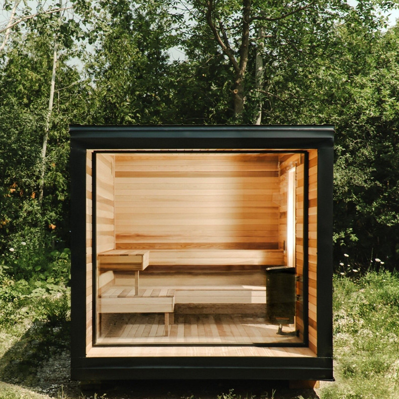 Design Wooden Outdoor Sauna Make with Thermowood Traditional Sauna Side profile