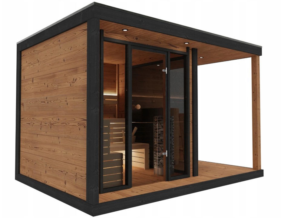Eco-Friendly 5-7 Person Cedar Outdoor Sauna Room with Solar-Ready Option with Solar-Ready Option with Solar Panel Option Exterior angle