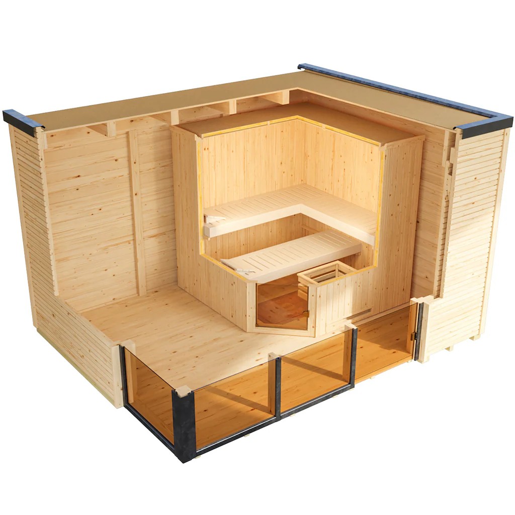 Eco - Friendly Outdoor Wooden Sauna House Natural Solid Wood Sauna Room Interior detail